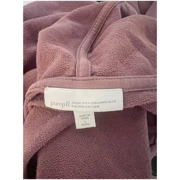 J. Jill Organic Cotton One Button Hooded Sweater Pink Size Large Petite Terry - Picture 11 of 12
